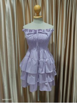 เดรสเกาะอกสม้อคกระโปรงชั้น สีม่วง F