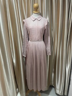 เดรสยาวสีโอรส คอปก แขนยาว ลูกไม้ทั้งตัว สวยหรูหราแพง ไซส์ XL