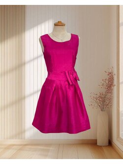 เดรสสั้นสีชมพูบานเย็น แขนกุด แต่งโบว์ตรงเอวแบบวินเทจ ไซส์ M