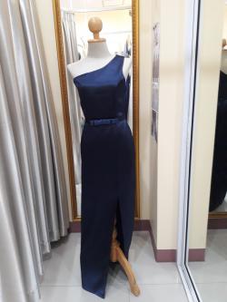 ชุดราตรียาวสีกรมท่าไหล่เดี่ยว+โบว์ (XL) มือ2