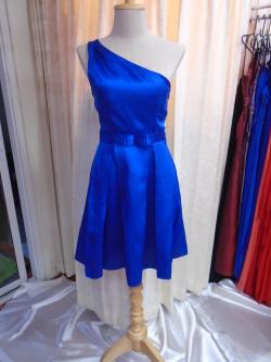 ราตรีสั้นไหล่เดี่ยวน้ำเงิน(ฟรีไซส์)