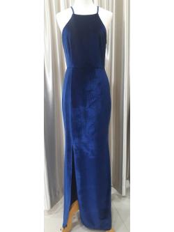 ชุดราตรียาวสีนำเงินผ้ากำมะหยี่ Size : S