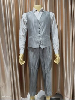 ชุดเสื้อกั๊กเทาลาย 40+กางเกงเทาลาย XL (เทาอ่อน) (AU)