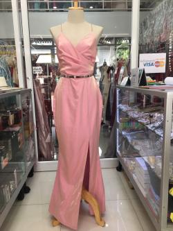 ราตรียาวสีชมพูสายเดียวผ้าเงา (M)