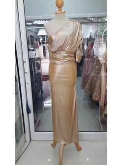 ยาวครีมไหล่เบี่ยงเมทัลลิคกระโปรงรูด (M)