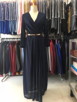 (PRE-LOVED) ราตรียาวสีกรมคอวีแขนยาว(M)