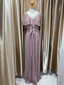 ชุดราตรียาวชีฟองสีชมพูอกระบายผูกเอว 2XL