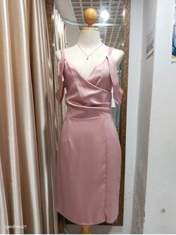 ราตรีสั้นสายคู่ปิดแขนคิมเบอรี่ สีชมพู (M)