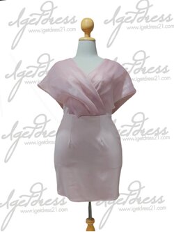 ราตรีสั้นสีโอวัลตินผ้าฮานาโกะแต่งคลุมไหล่ด้วยผ้าออแกนดี้ 2XL