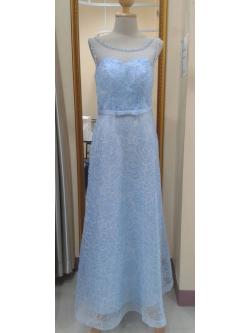 (PRE-LOVED) ราตรียาวสีฟ้าลายดอกกุหลาบอกซีทรู(ฟรีไซส์)