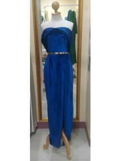 ชุดราตรียาวMaxiกำมะหยี่สีน้ำเงิน (L)