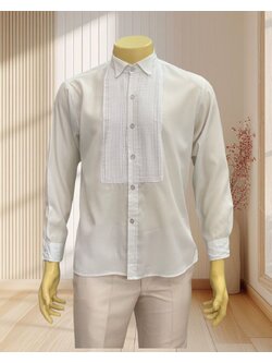 เสื้อเชิตคอปกเล็ก สีขาว แต่งริ้วตรงหน้าอก งานป้าย HAOQING ไซส์ L