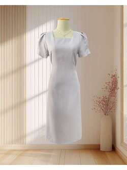 เดรสสั้นสีม่วง มีแขน พร้อมเชือกผูกโบว์ด้านหลัง ไซส์ M