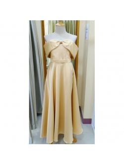 ราตรียาวสีทอง ปาดไหล่เกาะอกโบว์(ฟรีไซส์) มือ2