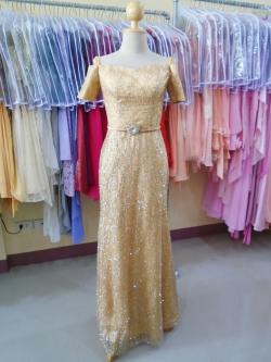 ราตรียาว เข็มขัดเงินปาดไหล่ ปักวิ้ง สีทอง ( งานสานหลัง )