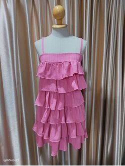 เดรสสายเดี่ยวระบายชั้นๆสีบานเย็น F