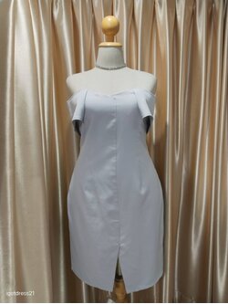 (PRE-LOVED) ชุดราตรีสั้นปาดไหล่มีแขนสีเทา 2XL