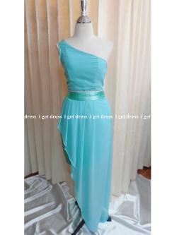 ชุดราตรีสั้นไหล่เดี่ยวสีเขียวอ่อน(ฟรีไซส์)