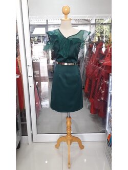 ราตรีสั้นเขียวแขนระบายผ้าแก้ว(M)