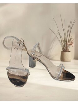 รองเท้าส้นแก้วสีทอง สายเพชร สูง 3 นิ้ว ไซส์ 40