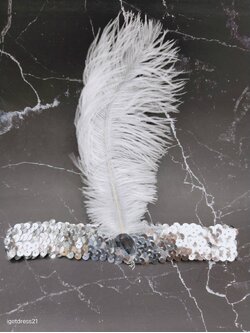 ที่คาดผมประดับเลื่อมขนนกสีเงิน