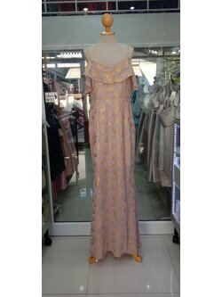 ยาวสายเดี่ยวสีชมพูอกระบายปักลายสีทองสี (XL) มือ2