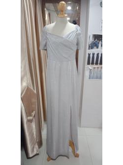 (PRE-LOVED) ชุดยาวมีแขนผ้ากลิตเตอร์ สีเทา ไซส์XL มือ2