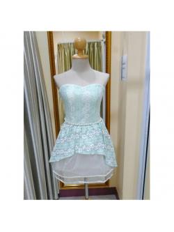 ราตรีสั้นเกาะอกเอวมุกทรงบอลลูนสีเขียว(ฟรีไซส์)