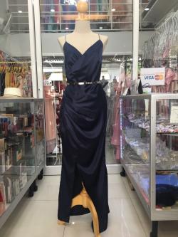 (PRE-LOVED) ราตรียาวสีกรมสายเดี่ยวอกป้ายจีบเอว (L)