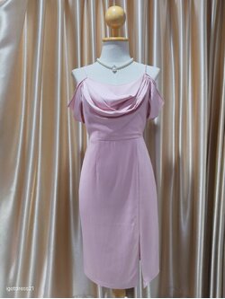 ราตรีสั้นสีชมพูอ่อน สายเดี่ยวปิดแขน (M) มือ2