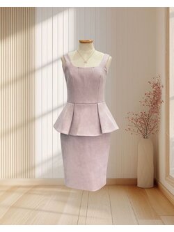 (PRE-LOVED) ราตรีสั้นสีชมพู แขนกุด ผ้าหนา เอวระบาย ไซส์ S