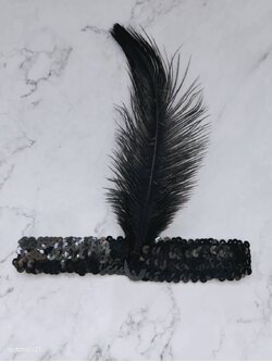 ที่คาดผมประดับเลื่อมขนนกสีสีดำ