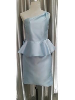 (PRE-LOVED) ราตรีสั้นสีฟ้าบ่าเดี่ยวระบายเอว(L)