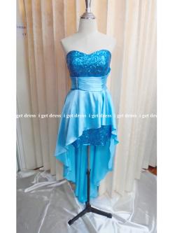 ราตรีสั้นเกาะอกเลื่อมสีฟ้าชายยาว (M)