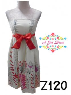 ราตรีสั้นเกาะอกสีขาวลายดอกไม้(ฟรีไซส์)