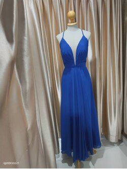 (PRE-LOVED) ชุดราตรียาวสายเดี่ยวซีทรูอก สีน้ำเงิน M