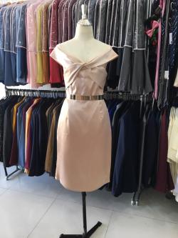 ชุดราตรีสั้นสีทองปาดไหล่อกทวิตทรงสอบ (2XL) มือ2