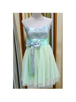 ราตรีสั้นเกาะอกสีเขียว สม๊อคหลัง (อก36 เอว32 สะโพก ฟรีไซส์ )