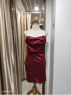 ราตีสั้นสีแดงซาตินสายเดี่ยวคอถ่วง S