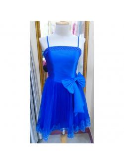 ราตรีสั้นน้ำเงินเอวโบว์(ฟรีไซส์)