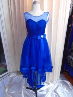 ราตรียาวน้ำเงินหน้าสั้นหลังยาว+เข็มกลัด(ฟรีไซส์)