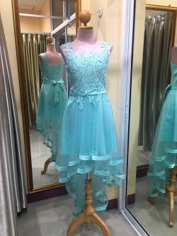 ราตรีหน้าสั้นหลังยาวอกลูกไม้ปักมุกเพชรสีเขียวมิ้นท์(ฟรีไซส์)