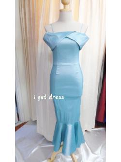 ชุดราตรี สีฟ้าน้ำทะเล เข้ารูปหางปลา(S)