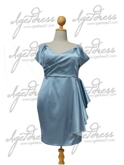 (PRE-LOVED) ราตรีสั้นสีฟ้าคิมเบอรี่จีบเอว (3XL) มือ2