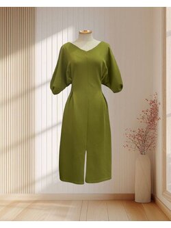 เดรสสั้นสีเขียวใบเตย มีแขน ไซส์ L