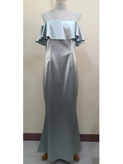 (PRE-LOVED) ชุดราตรียาวสีเขียวมิ้นท์สายเดี่ยวระบายอก(Size : XL)