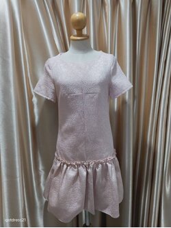 ชุดราตรีสั้นสีชมพูคอกลมกระโปรงชายระบาย (S)