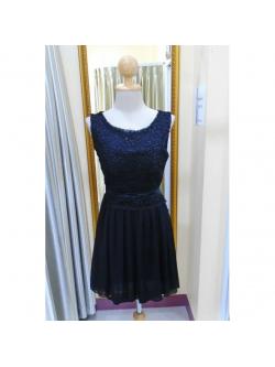 ราตรีสั้นอกลูกไม้เอวโบว์หลังผูกโบว์สีดำ (อก34 เอว28 สะโพก ฟรีไซส์ )