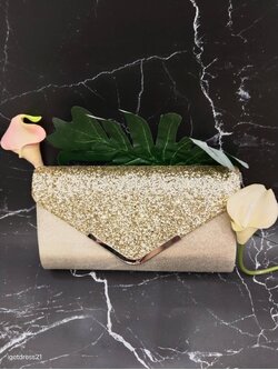 กระเป๋าคลัทซ์แต่งกลิตเตอร์หน้าจดหมาย+โซ่ทอง