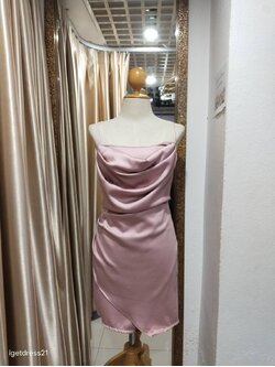 ราตรีสั้นสีชมพูซาตินสายเดี่ยวคอถ่วง S